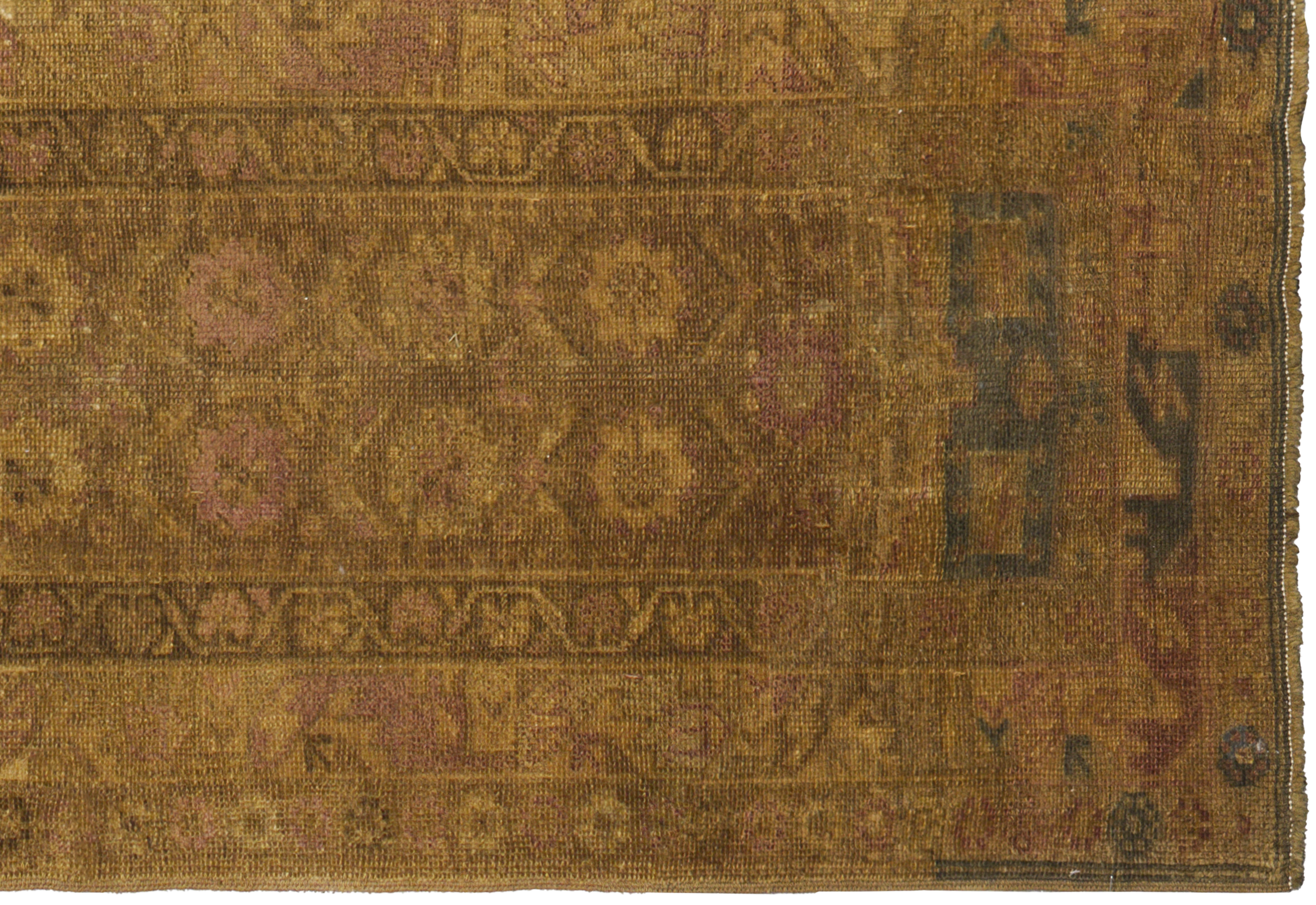 Antique Turkish Oushak Brown & Green Runner Rug 11270 - image 4