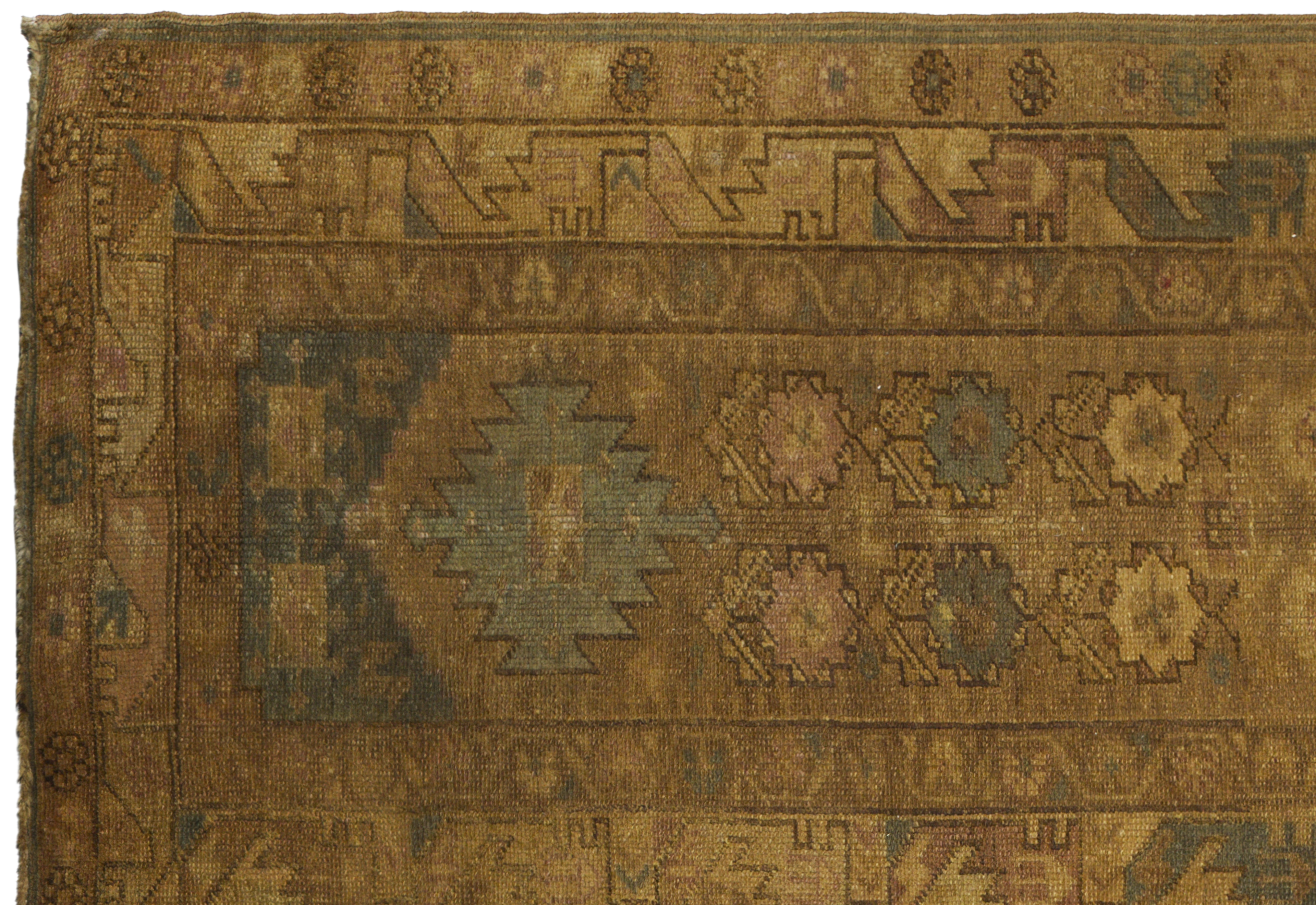 Antique Turkish Oushak Brown & Green Runner Rug 11270 - image 6