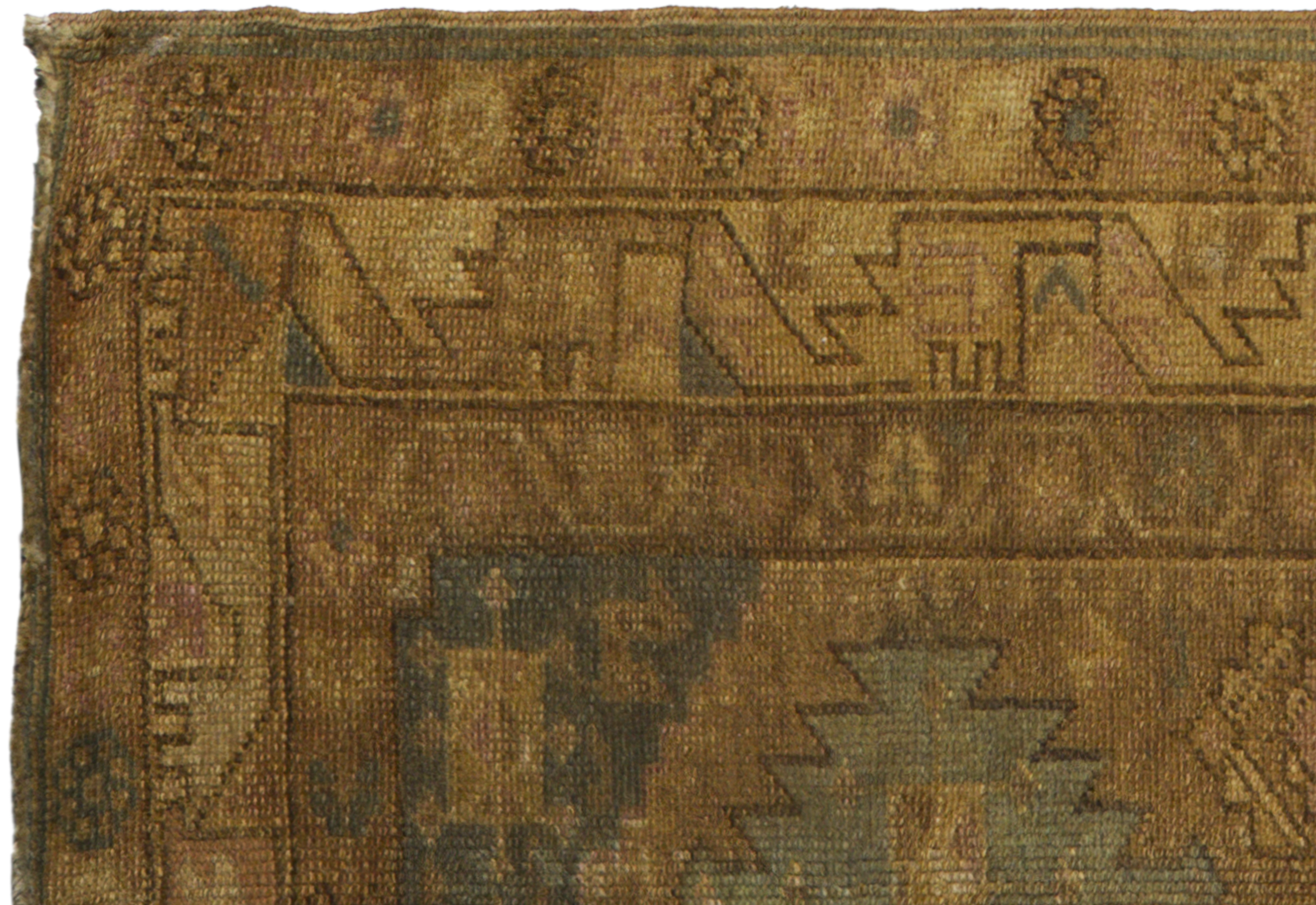 Antique Turkish Oushak Brown & Green Runner Rug 11270 - image 7