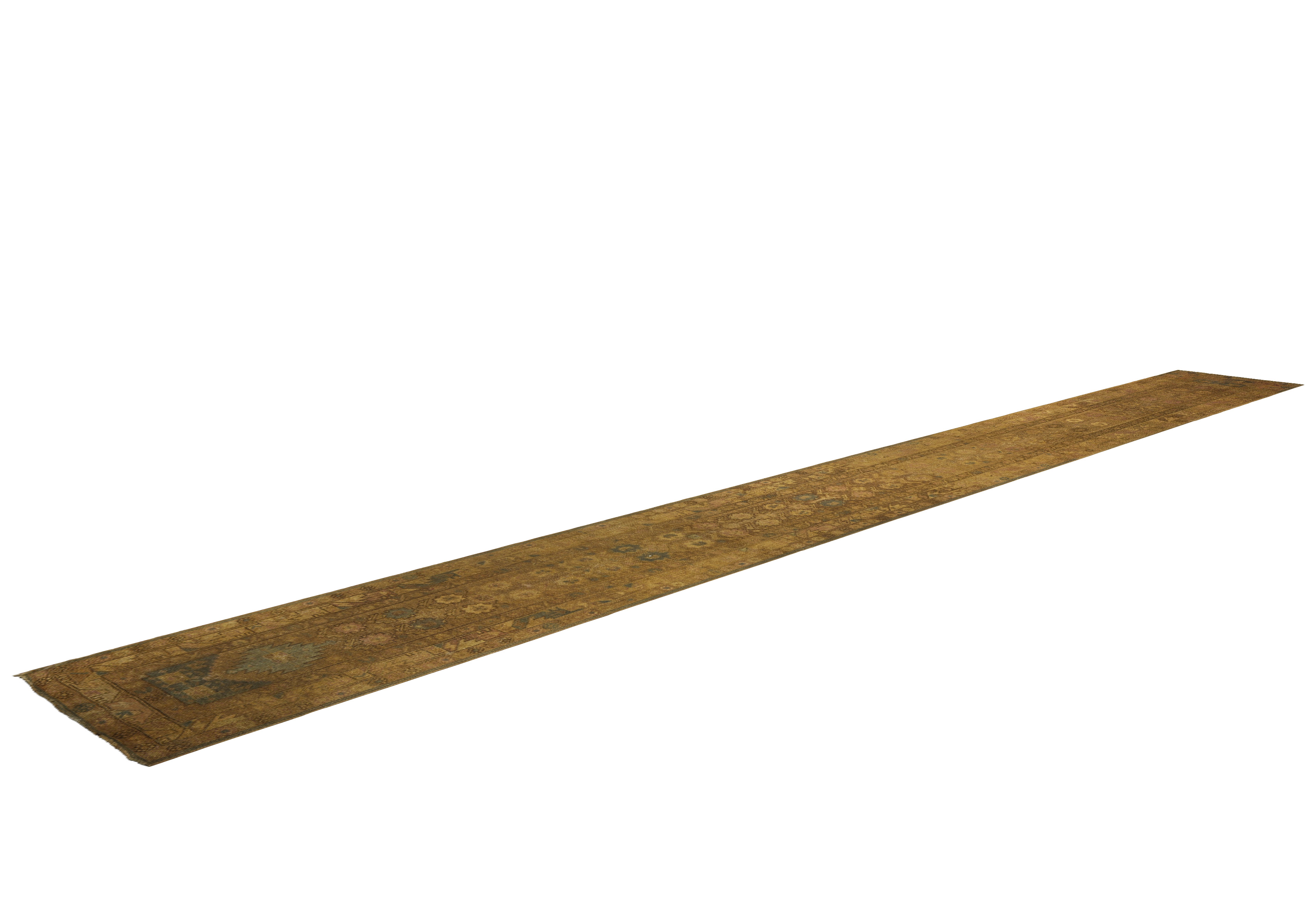 Antique Turkish Oushak Brown & Green Runner Rug 11270 - image 9