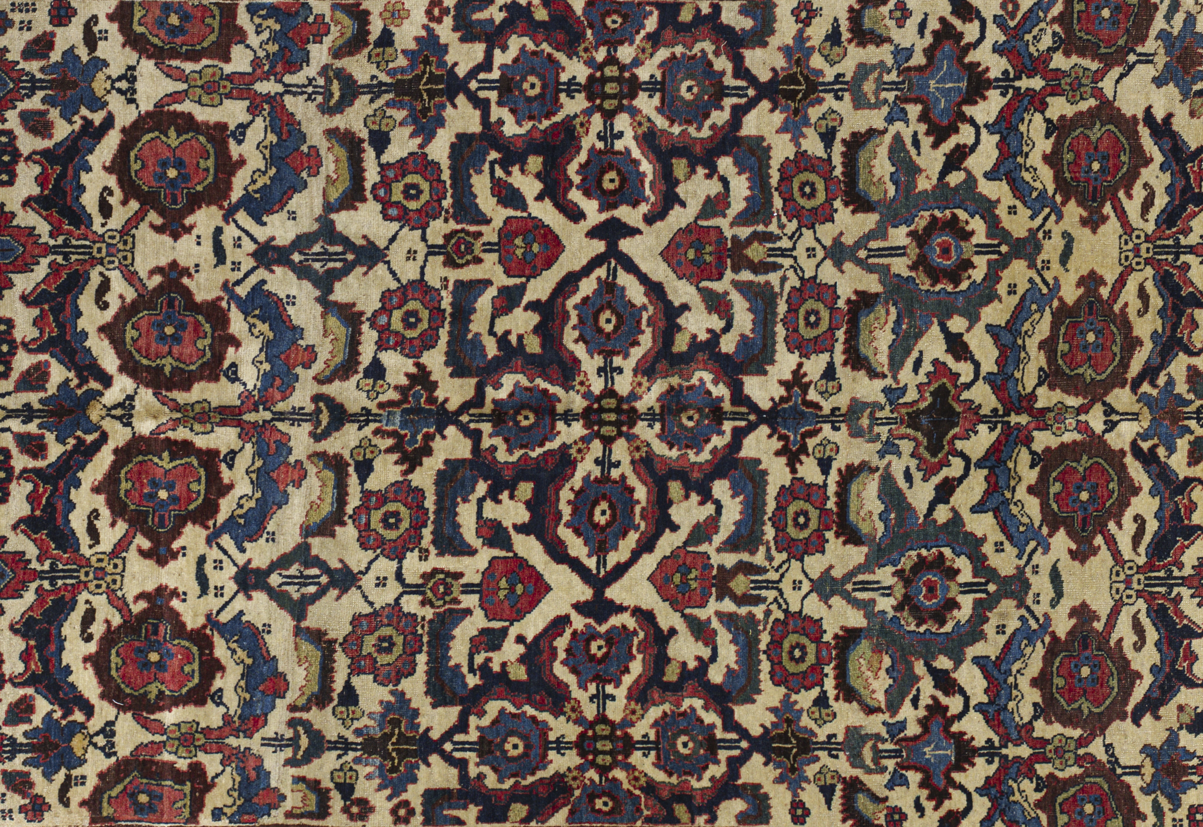 Antique Persian Bijar Cream & Navy Floral Geometric Rug 11530 - image 3