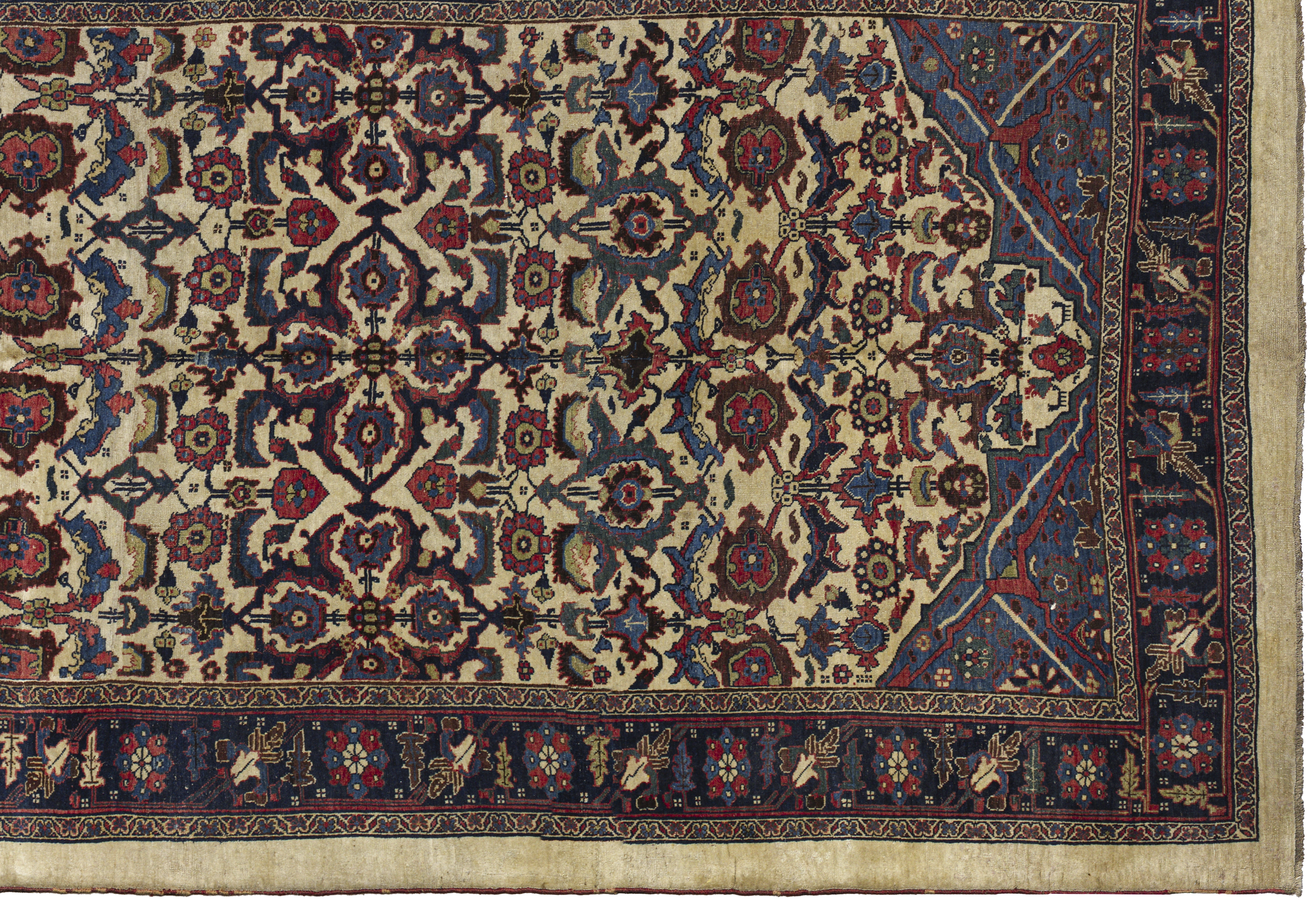Antique Persian Bijar Cream & Navy Floral Geometric Rug 11530 - image 4