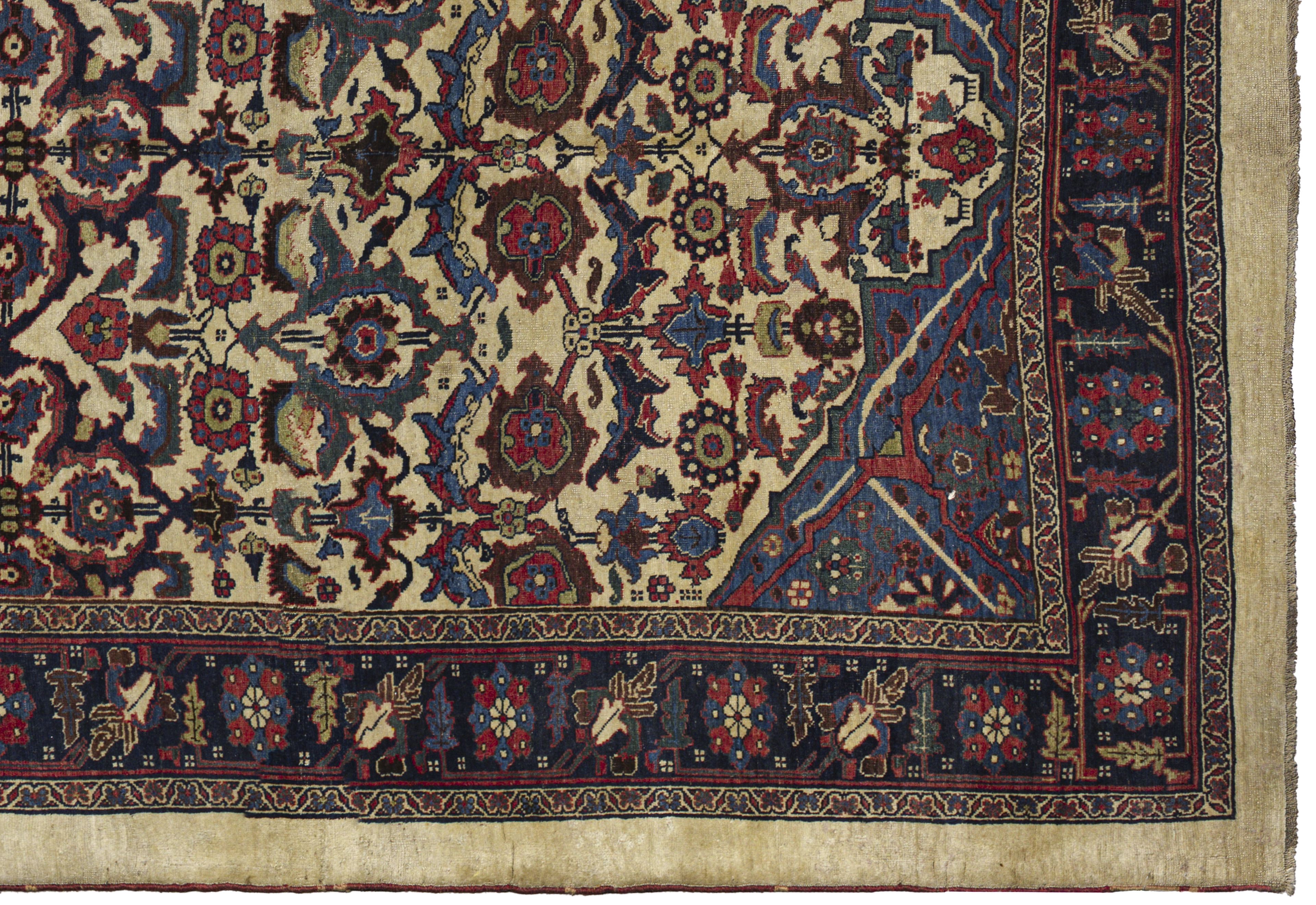 Antique Persian Bijar Cream & Navy Floral Geometric Rug 11530 - image 5