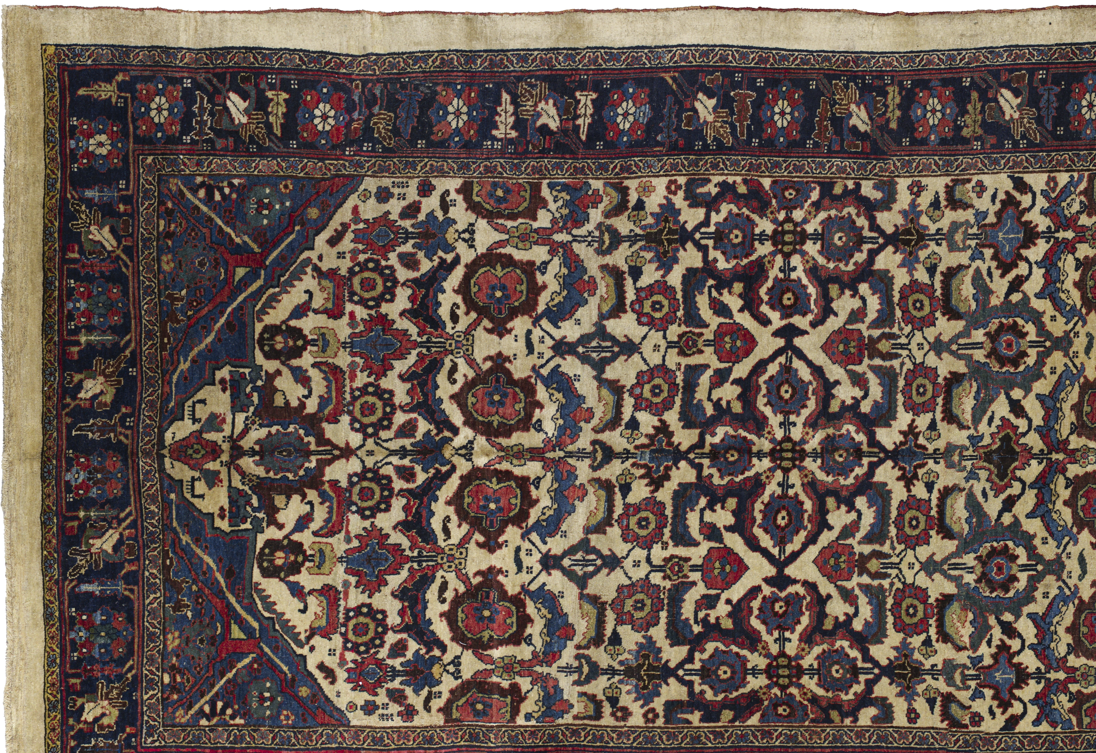 Antique Persian Bijar Cream & Navy Floral Geometric Rug 11530 - image 6