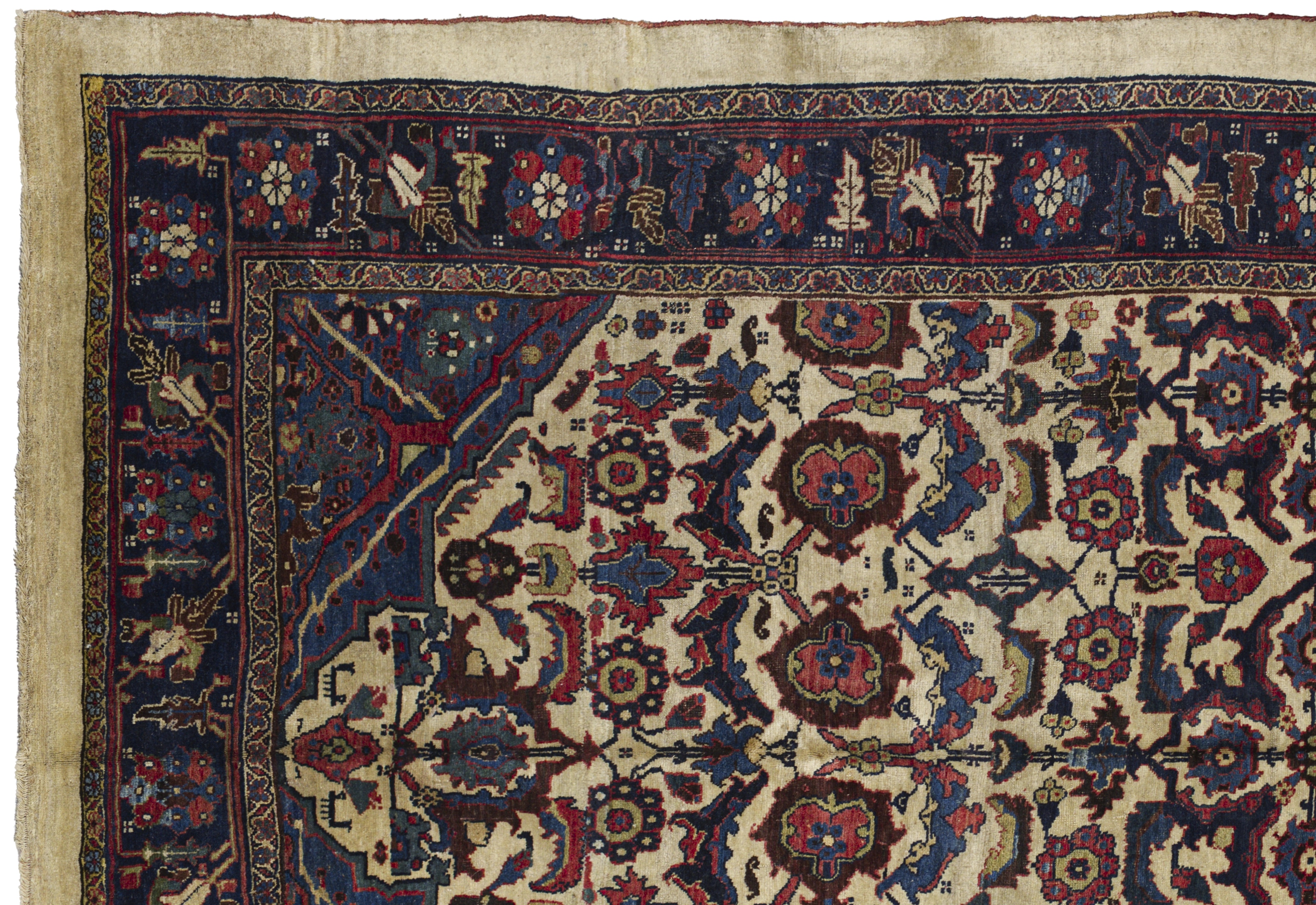 Antique Persian Bijar Cream & Navy Floral Geometric Rug 11530 - image 7