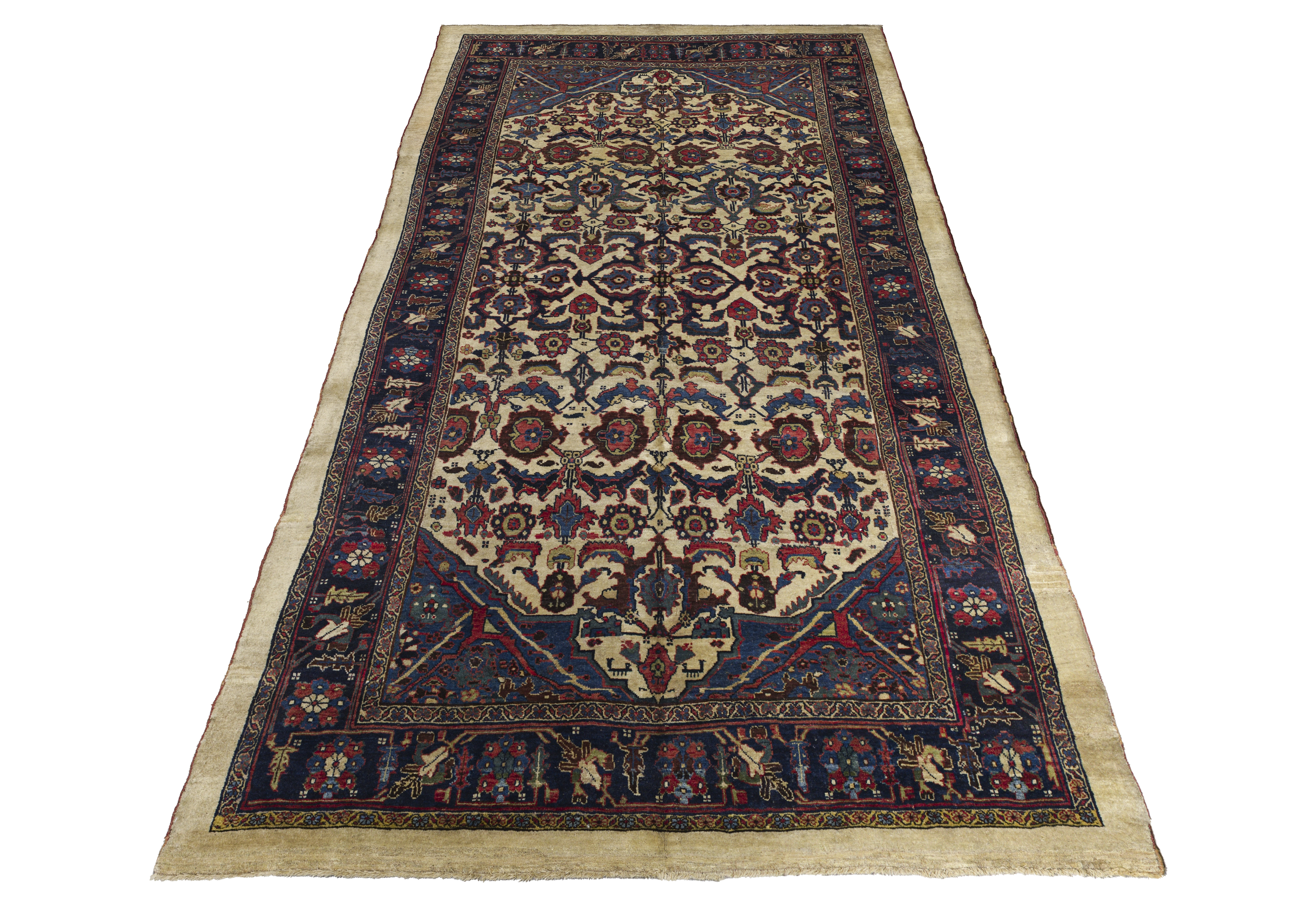 Antique Persian Bijar Cream & Navy Floral Geometric Rug 11530 - image 8