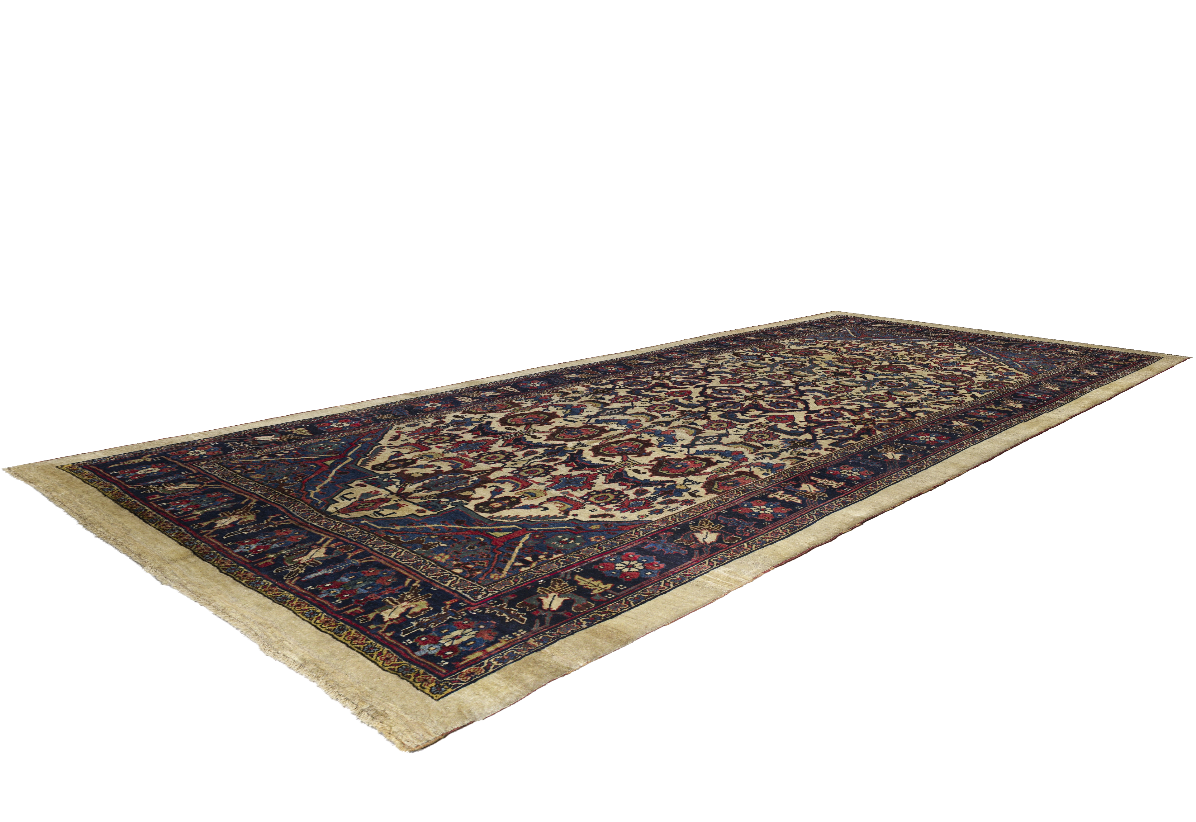 Antique Persian Bijar Cream & Navy Floral Geometric Rug 11530 - image 9