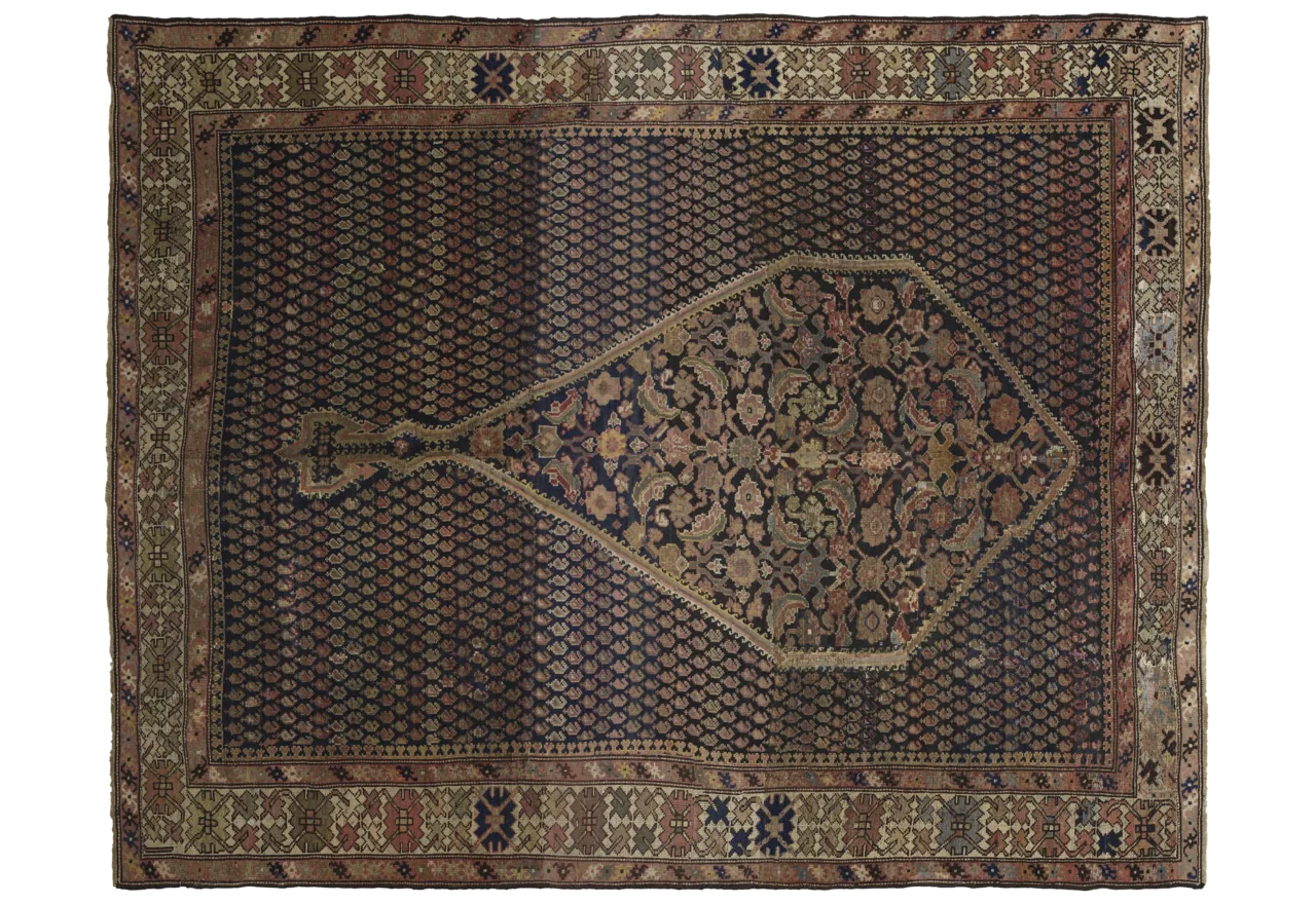 Antique Persian Malayer Navy & Sand Medallion Rug 10911