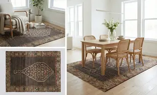 Antique Persian Malayer Navy & Sand Medallion Rug 10911 in room setting