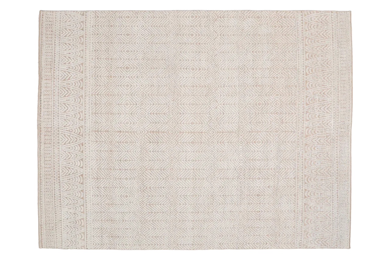 India Moroccan Bright White & Beige Geometric Rug 94457