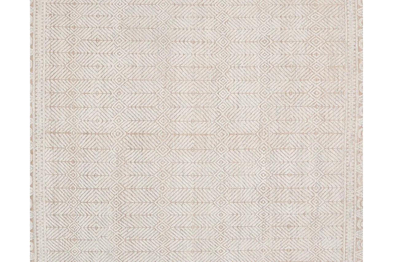India Moroccan Bright White & Beige Geometric Rug 94457 - image 2