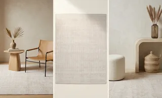 India Moroccan Bright White & Beige Geometric Rug 94457 in room setting