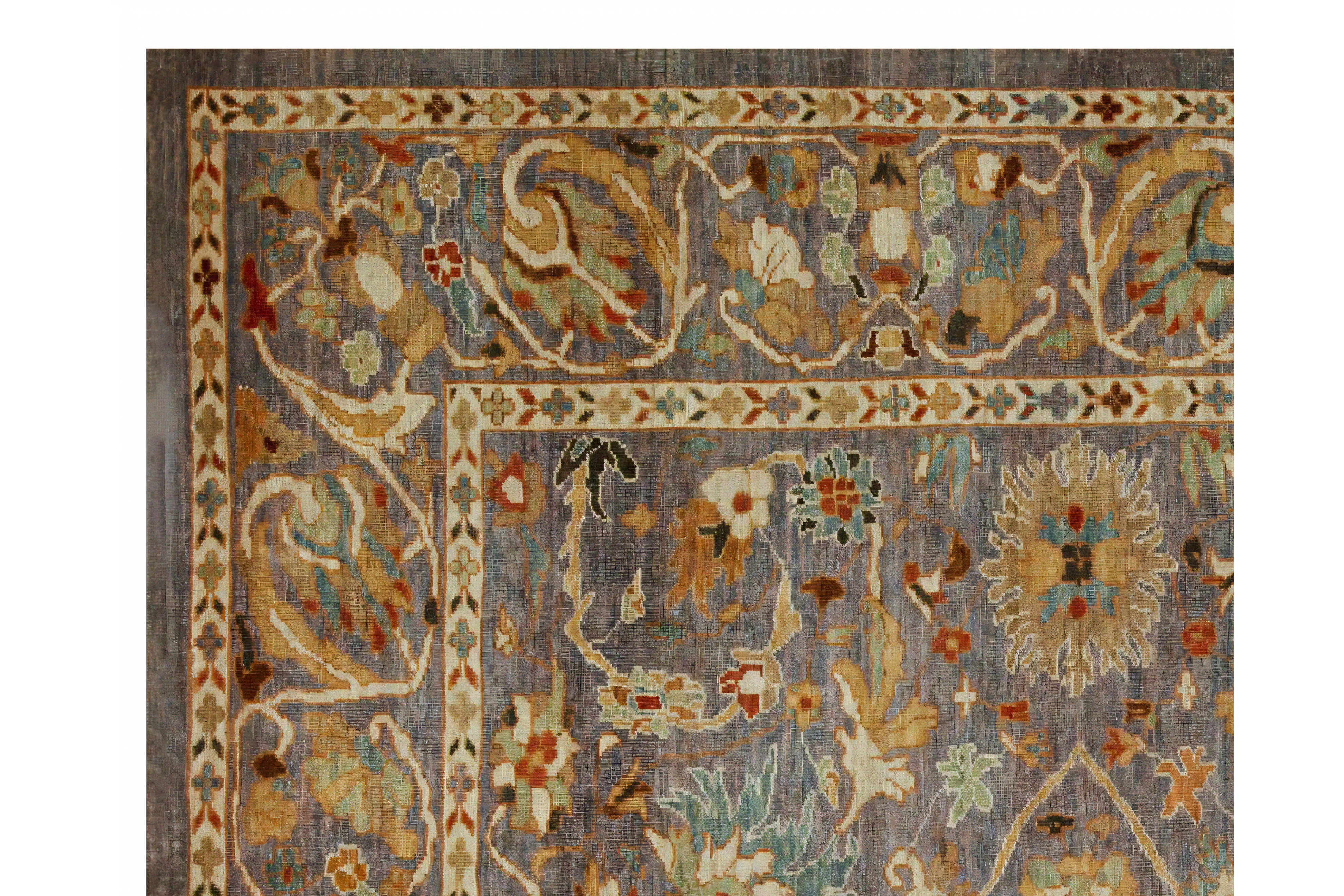 Turkey Sultanabad Gray Ivory Floral Medallion Rug 88647 - Arsin Rug gallery