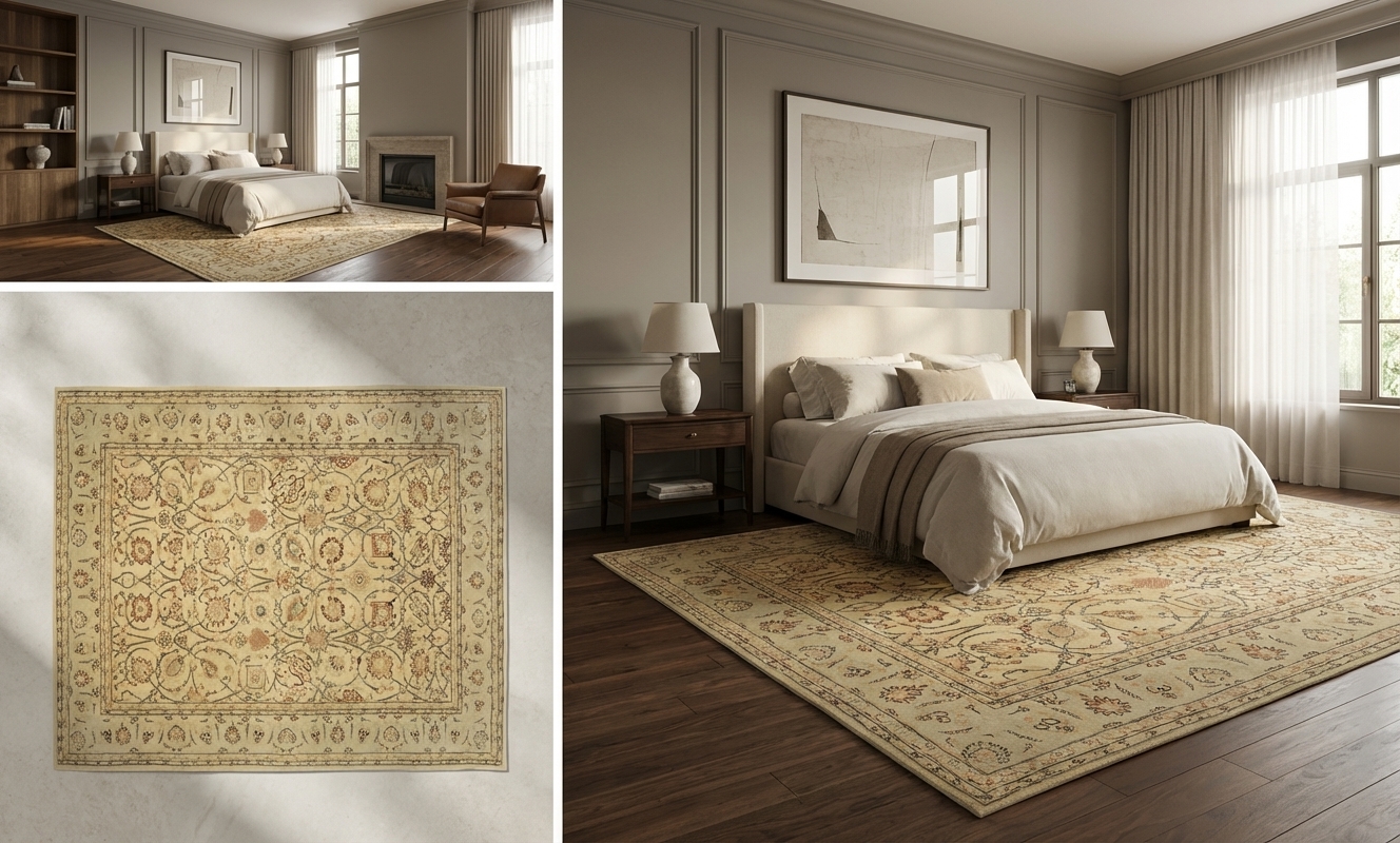 Persian Tabriz Toasted Almond Traditional Rug 7×10 – 10804 in room setting