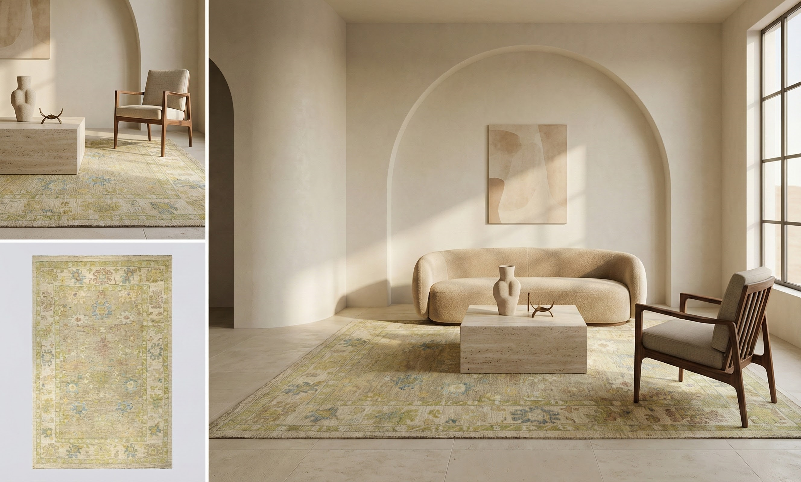 Persian Warm Gray & Moss Geometric Floral Rug 89384 in room setting