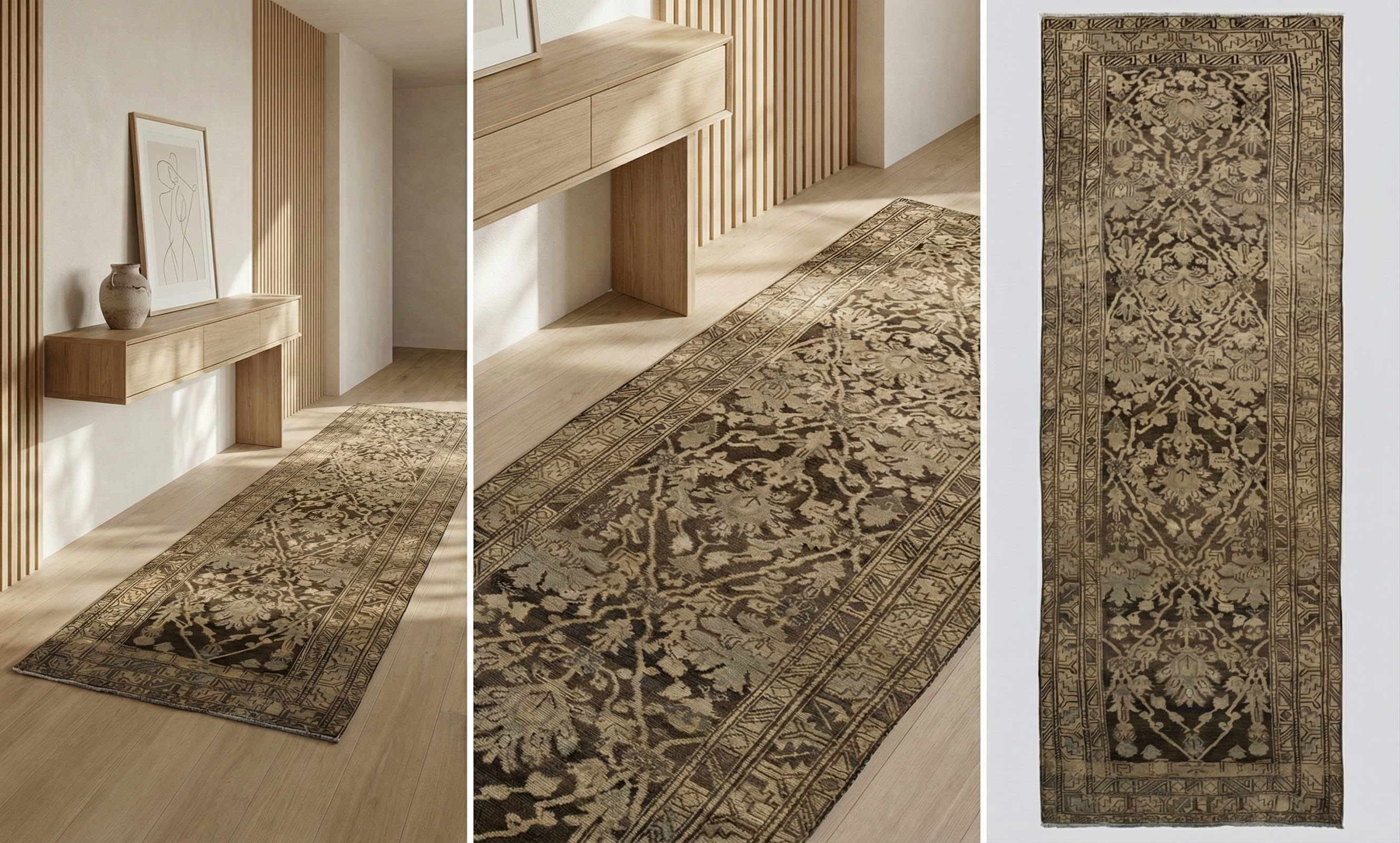 Persian Azarbaijan Antique Runner Brown & Beige 3×9 FT 89643 in room setting