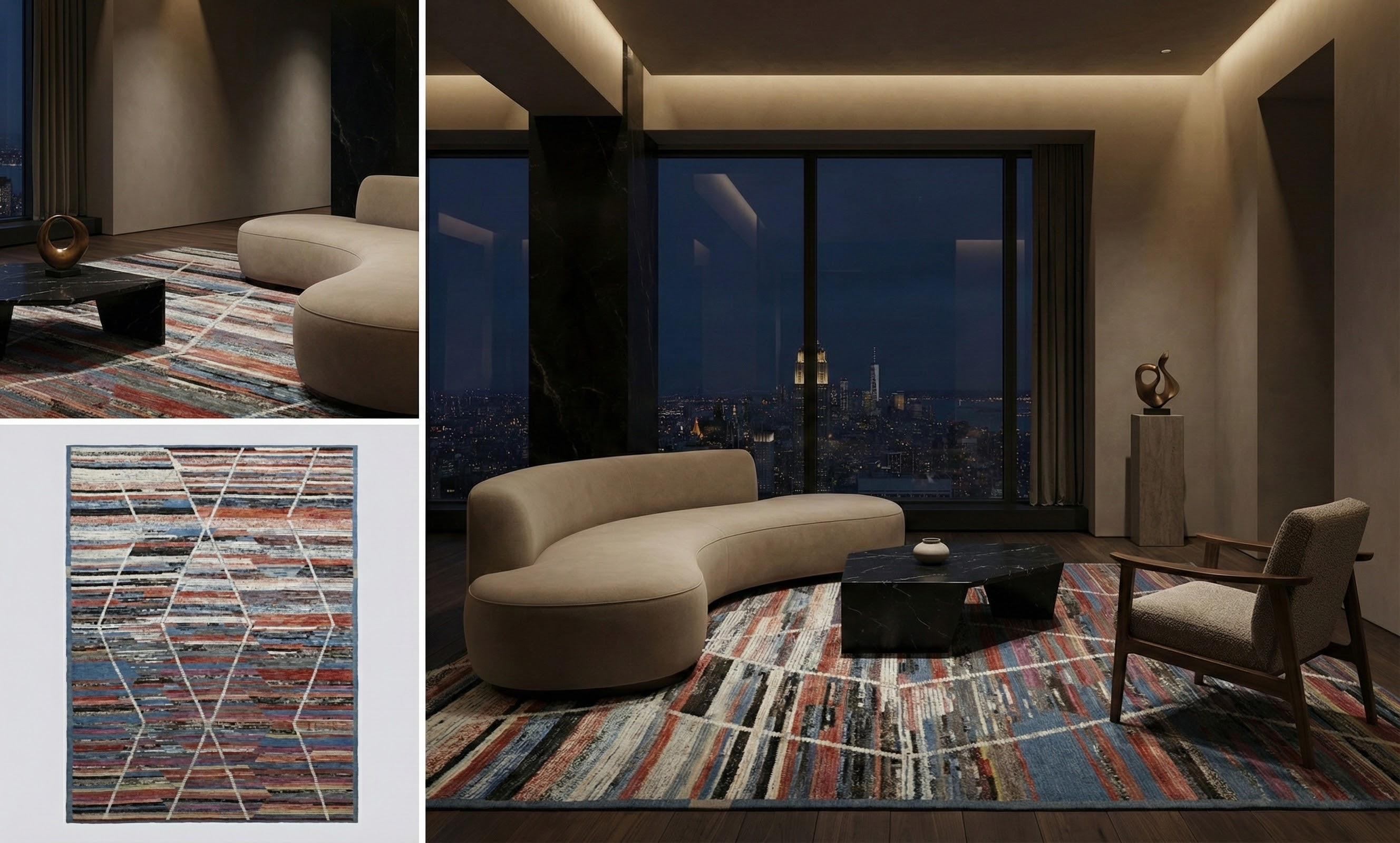 Afghan Moroccan Blue & Orange Geometric Area Rug 89845 in room setting