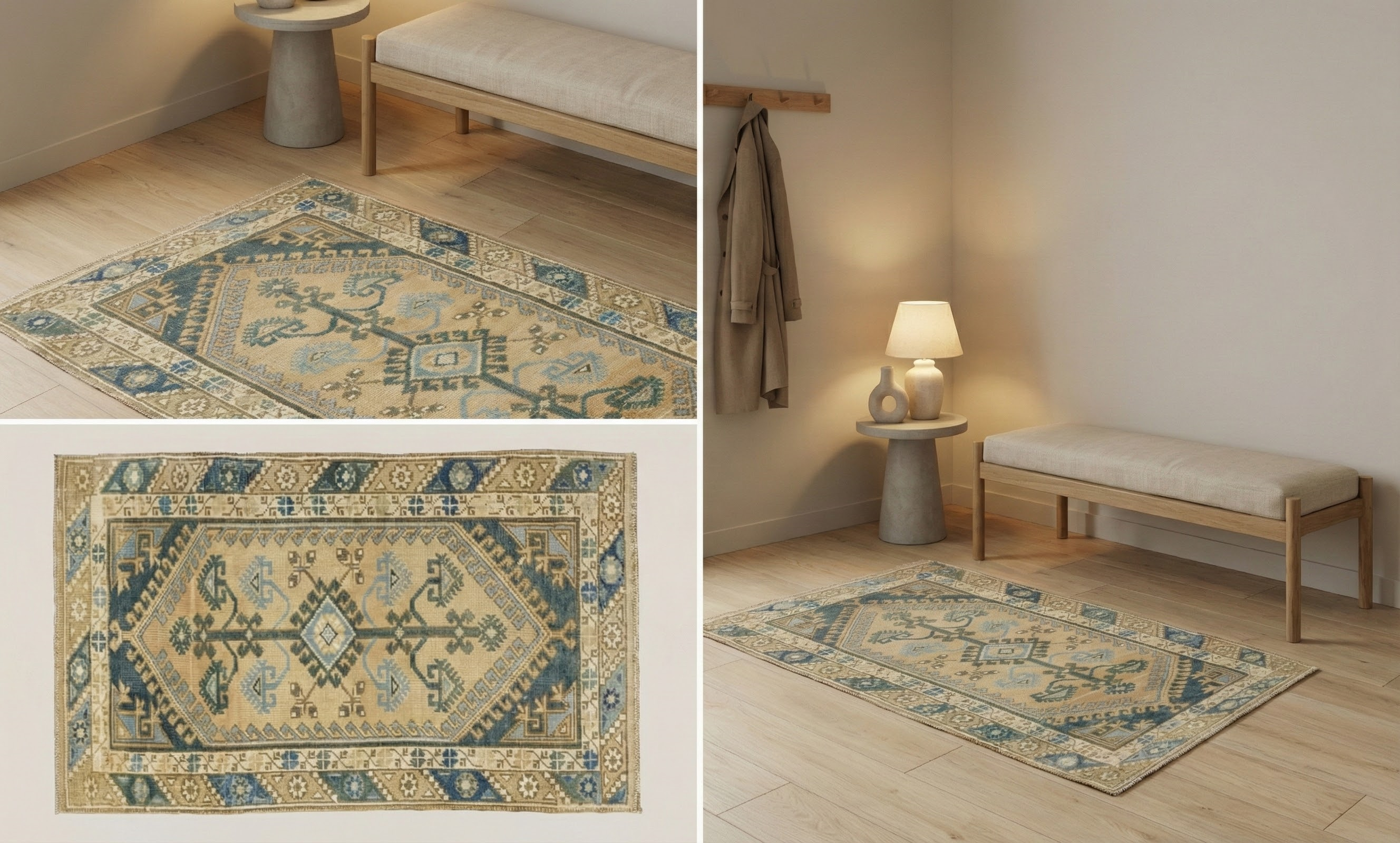 Turkish Gray & White Geometric Small Antique Rug 93232 in room setting