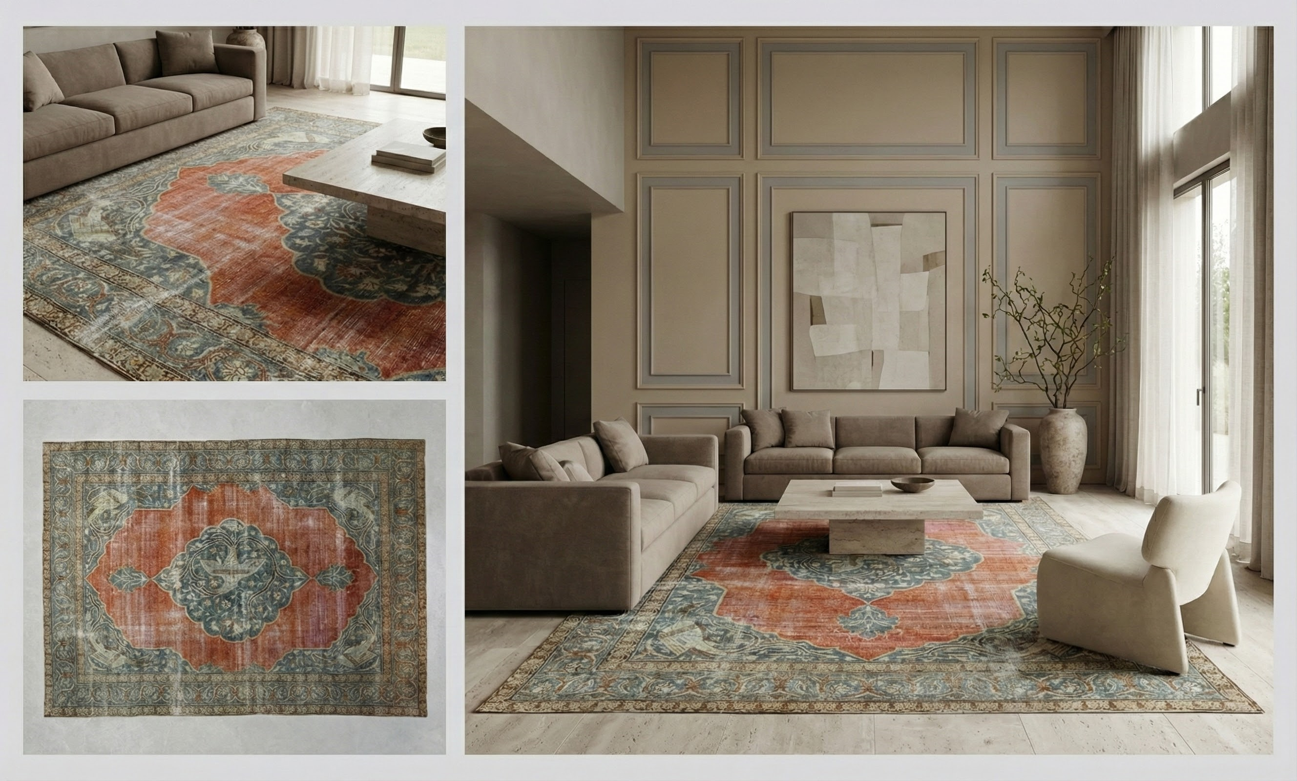 Antique Persian Tabriz Burnt Orange Palace Medallion Rug 93401 in room setting