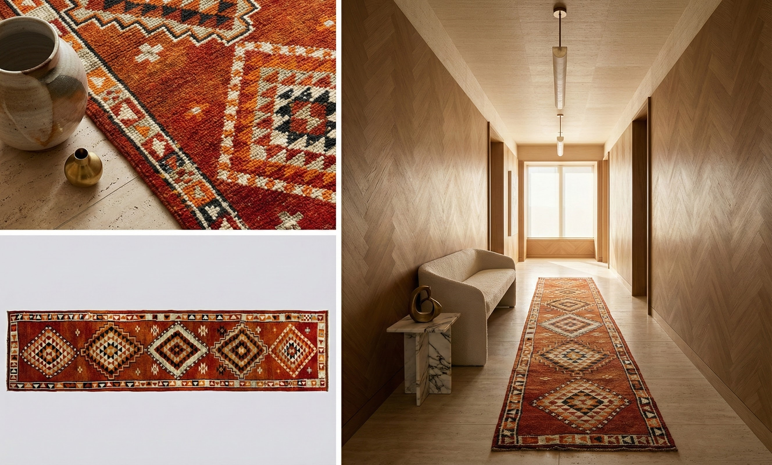 Antique Turkish Tribal Runner Burnt Ochre & Sand 93512 in room setting